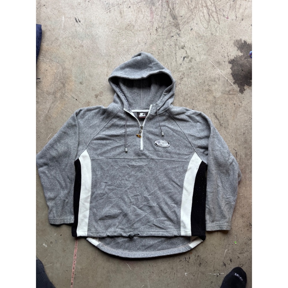 Starter Womens Quarter Zip Fleece Hoodie Gray Black White Size Medium